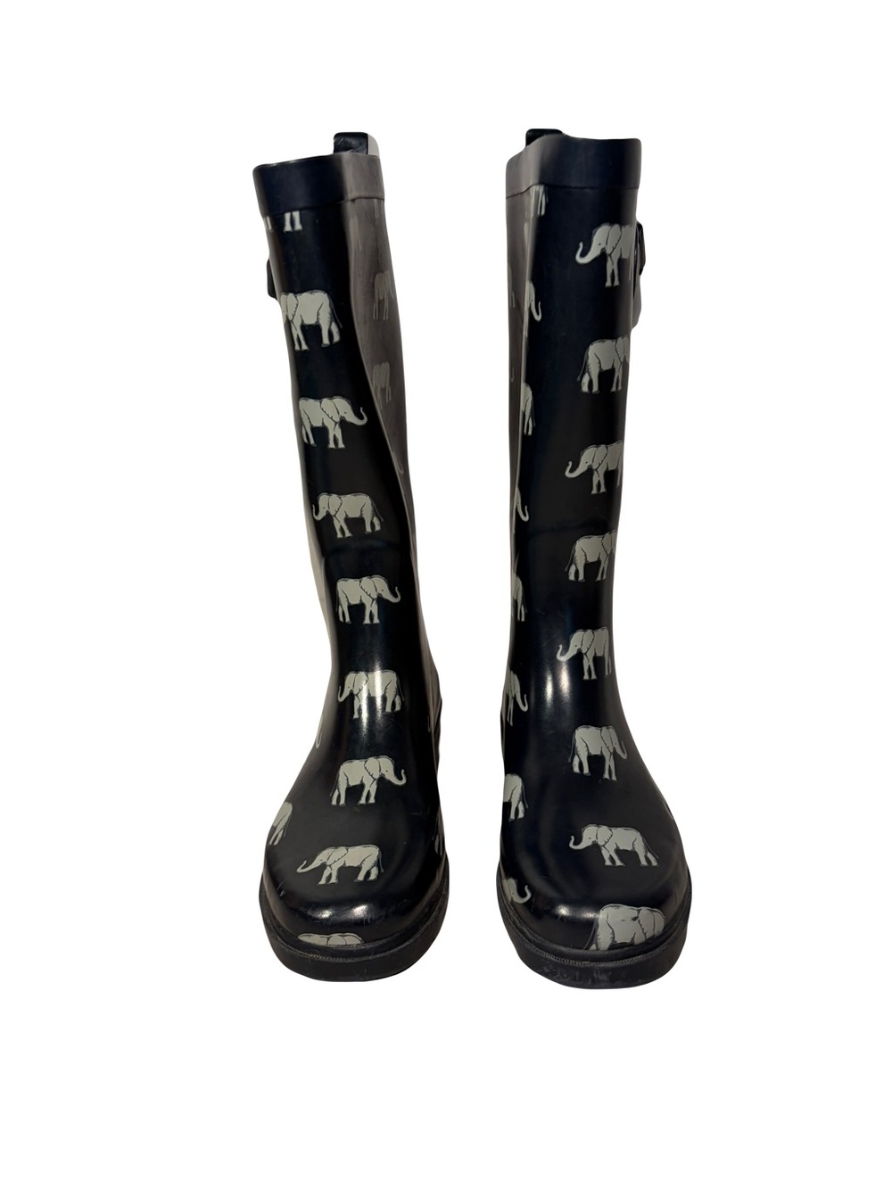 Capelli of New York navy rain Boots w/light gray elephant women’s size 7